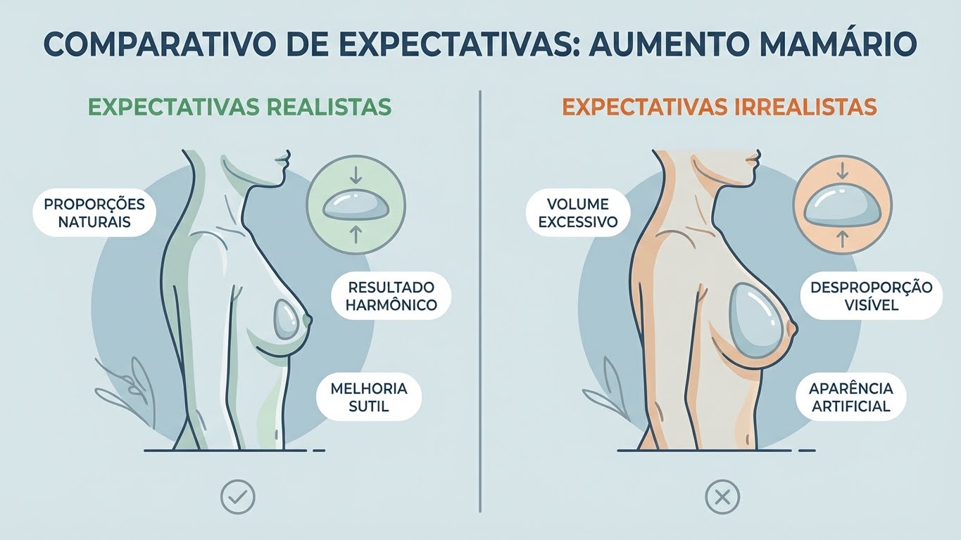 Ilustração comparativa entre prótese redonda e anatômica mostrando diferenças de formato